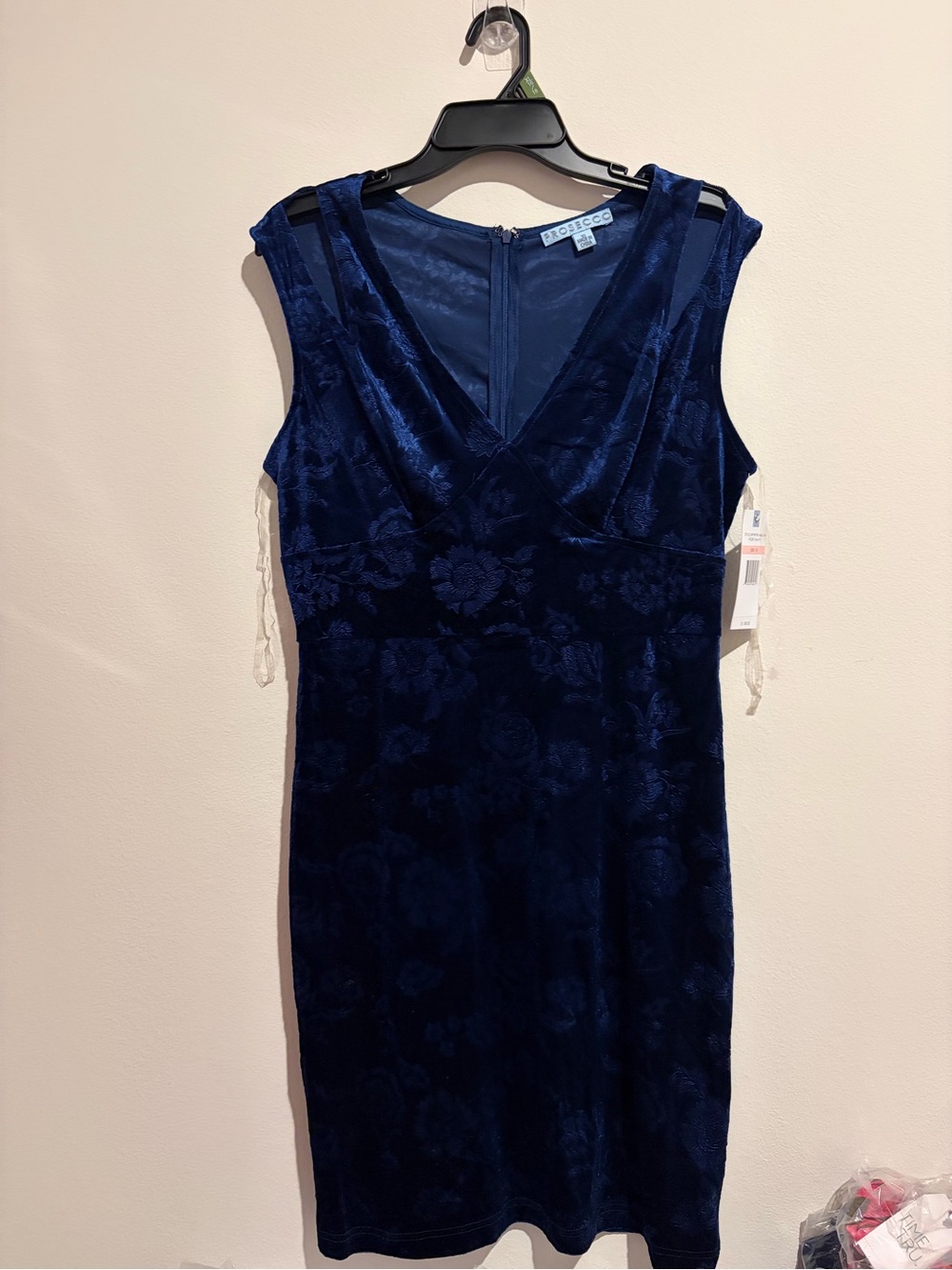 Midnight Blue Velvet Floral Midi Dress